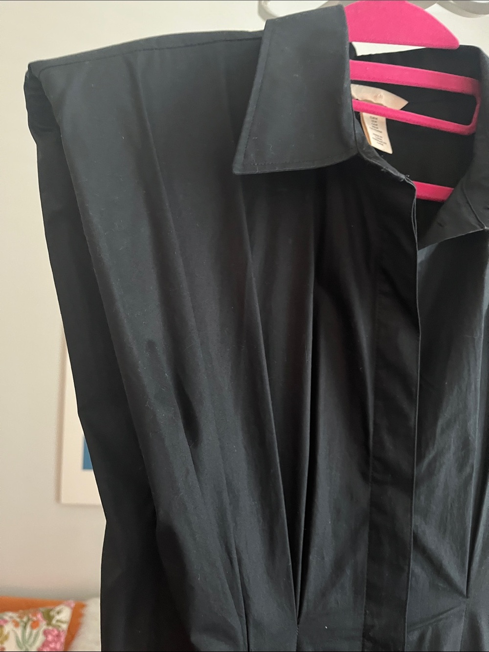 H&M Black Poplin Cotton Maxi Shirt Dress with Structured Shoulders - Picture 8 of 10